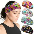thumbnail image 4 of TELOLY 4Pcs Sweat Band,80s Retro Print Headbands,Polyester Head Bands for Women, 4 of 7