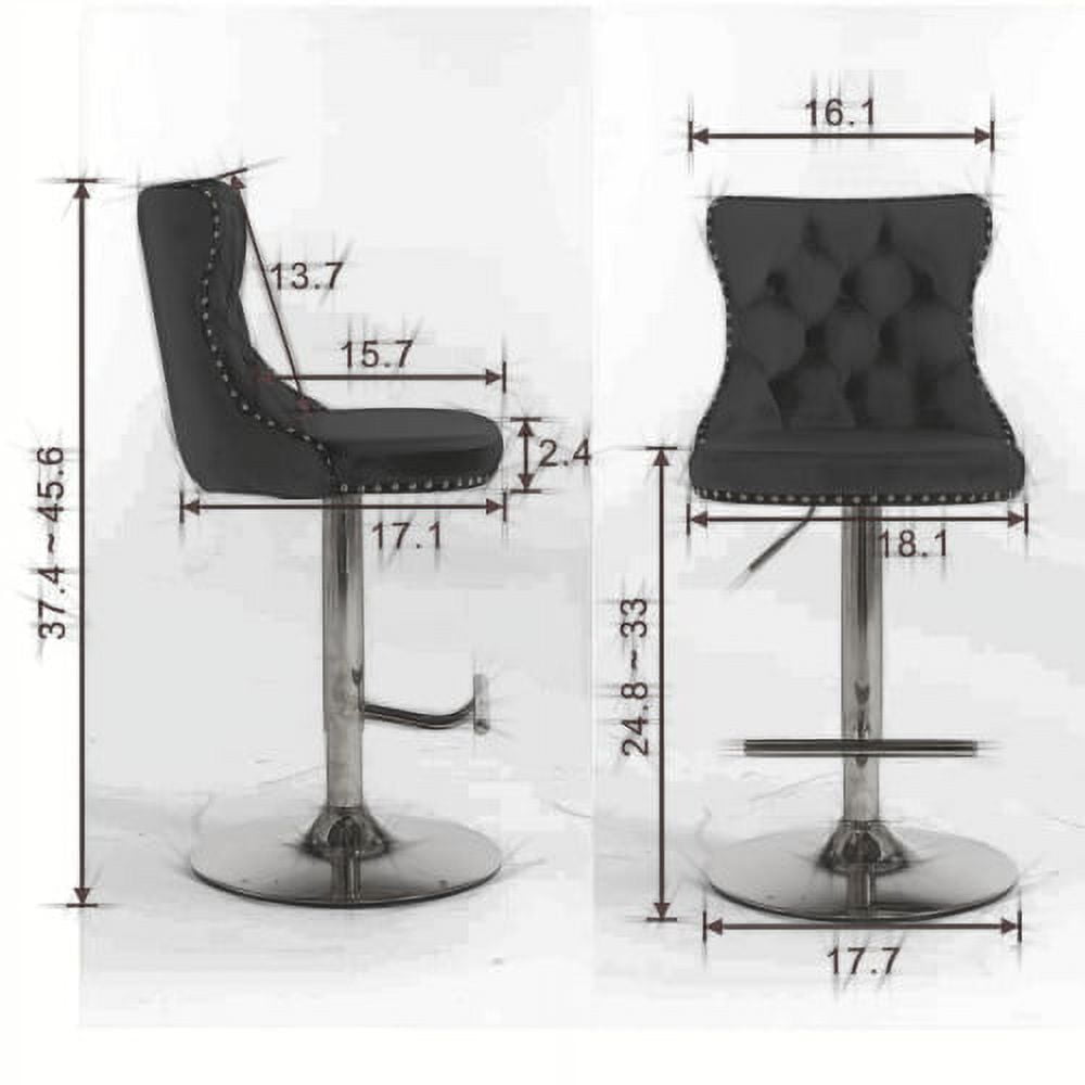 BSHTI Swivel Velvet Barstools Adjusatble Seat Height from 25-33 Inch, Modern Upholstered Chrome base Bar Stools with Backs Comfortable Tufted,Beige,Set of 2