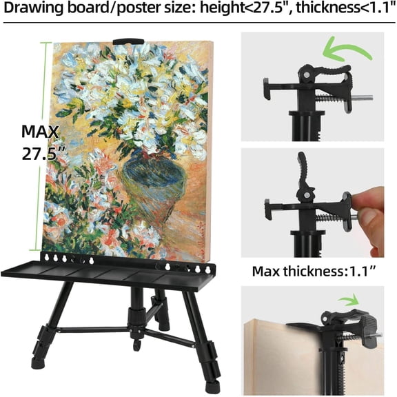 20–61" Black Aluminum Adjustable Art Easel - Portable Tripod Stand with Bag, Folding Keg & Apron for Painting & Display