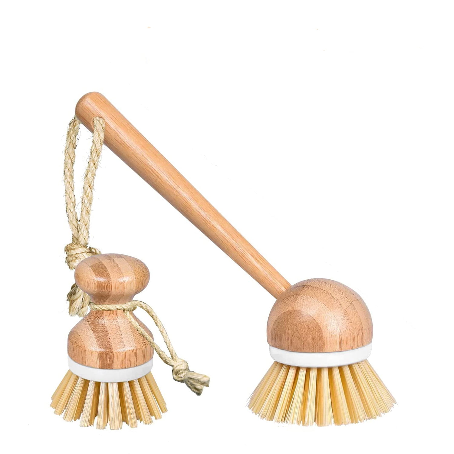 Scrub Brushes Bamboo Dish Brush, Scrub Brush with Long Handle, Wooden