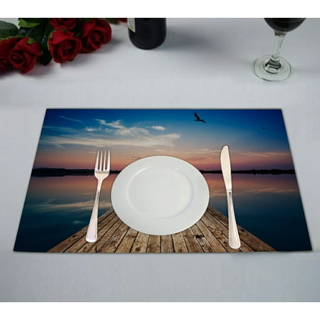 

GCKG Seascape Placemat Bird Flying the Wooden Bridge at Sunrise Placemat 12x18 Inch Set of 2