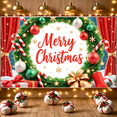 thumbnail image 5 of Green Wreath Merry Christmas Banner Red Baubles Christmas Display Candy Cane Gold Stars Xmas Backdrop for Christmas Party Holiday Decoration Family Party, 5 of 9