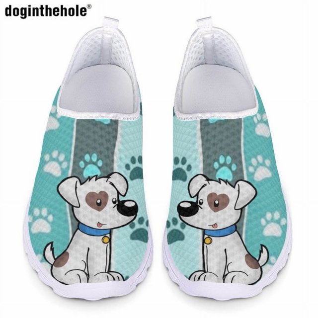 Zapatos de enfermera de moda para mujer de Doginthehole, zapatos planos casuales con dibujos de animales en colores artísticos, zapatos de malla transpirables y ligeros