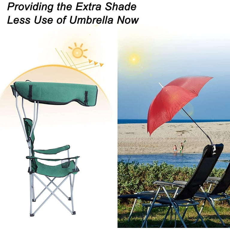 Portable Camping Chairs with Shade Canopy,Folding Outdoor Canopy Chair with  Cup Holder & Carry Bag for Travel Picnic BBQ Fishing Hiking Beach, Weight 8  lbs, Green 