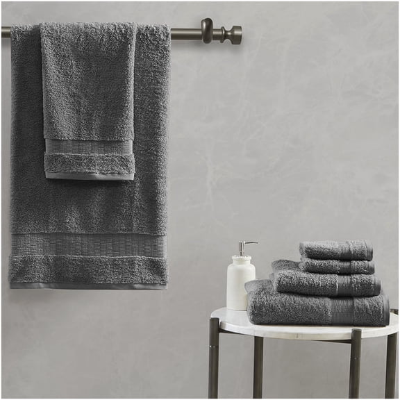 6-Piece Bath Towel Set, 100% Egyptian Cotton, Charcoal Grey, Premium Hotel Quality