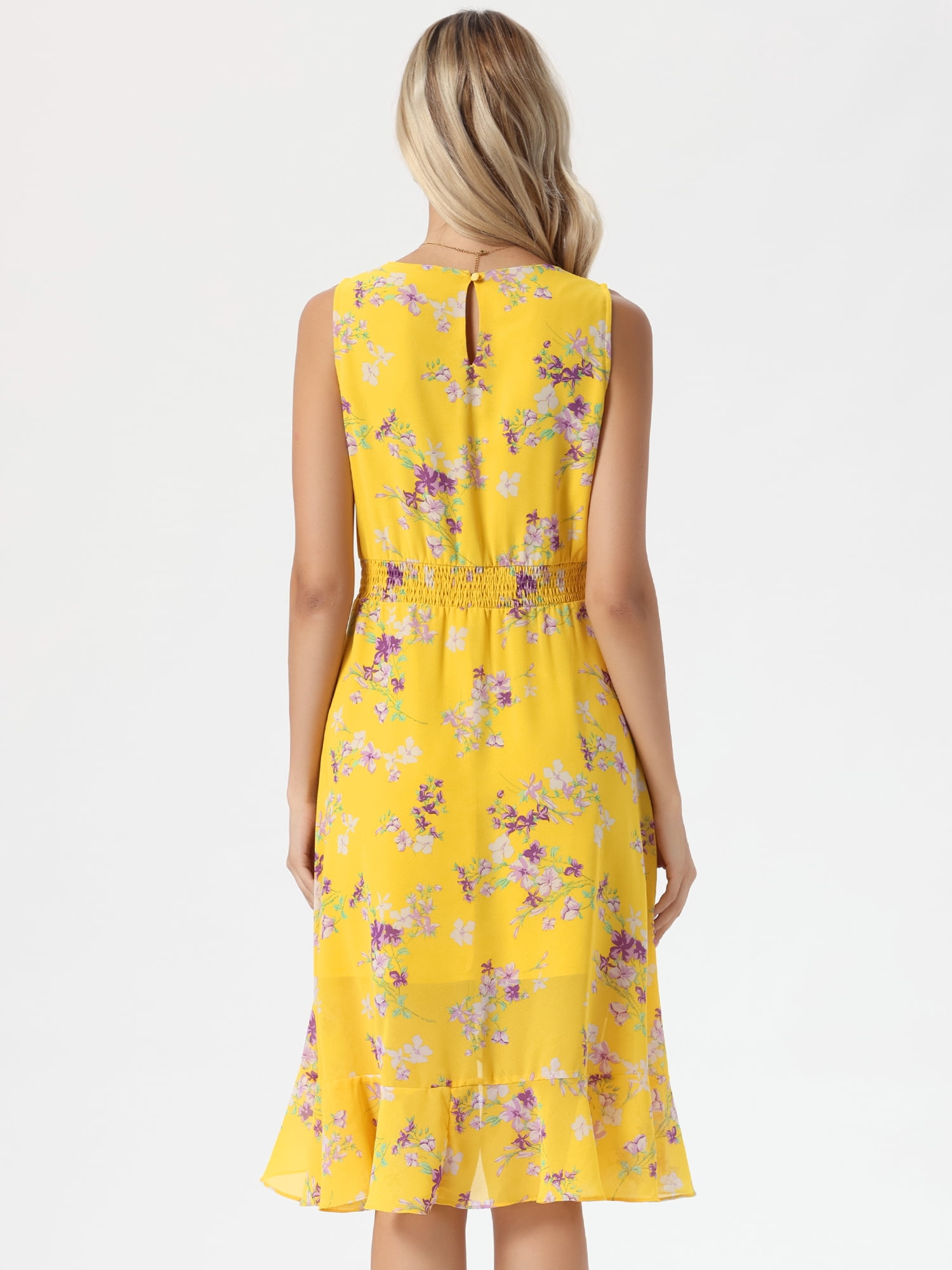 DARING DIVA Women's Summer Wrap Round Neck Keyhole Back Dresses M Yellow