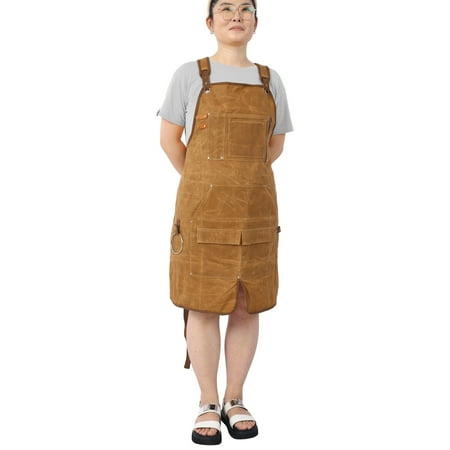 Long Heavy Duty Waxed Canvas Tool Apron Carpenter Aprons Woodworking Aprons Carpenters Water-Resistant 18 Oz Fully Adjustable to Comfortably Fit Men and Women