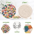 thumbnail image 4 of Yayeee 6 PCS Drink Coasters with Holder Set Woven Absorbent Round Tabletop Hot Pad, Dark Colorful Circles, 4 of 7