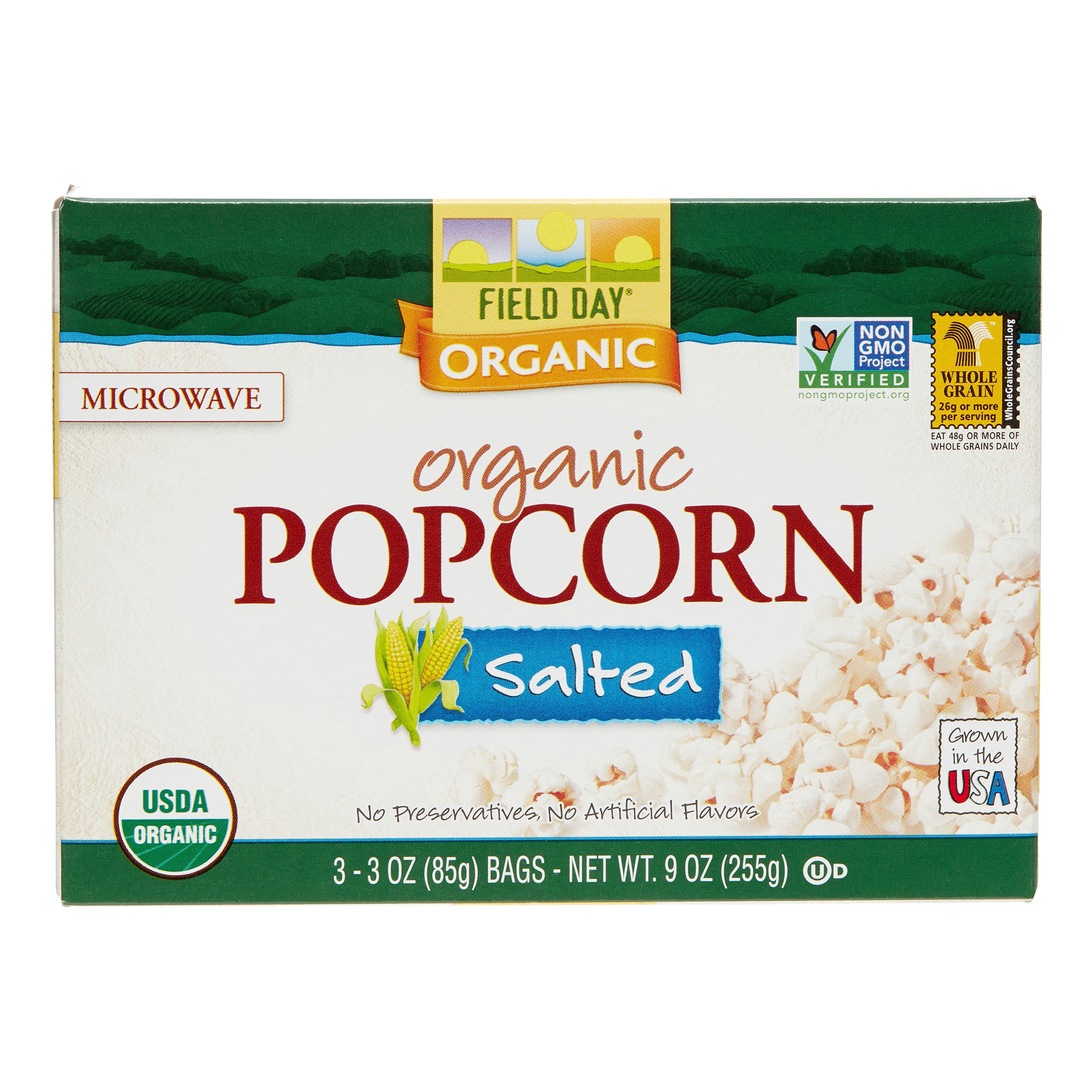 (2 Pack) Field Day Organic Salted Microwave Popcorn, 3 Oz, 3 Ct