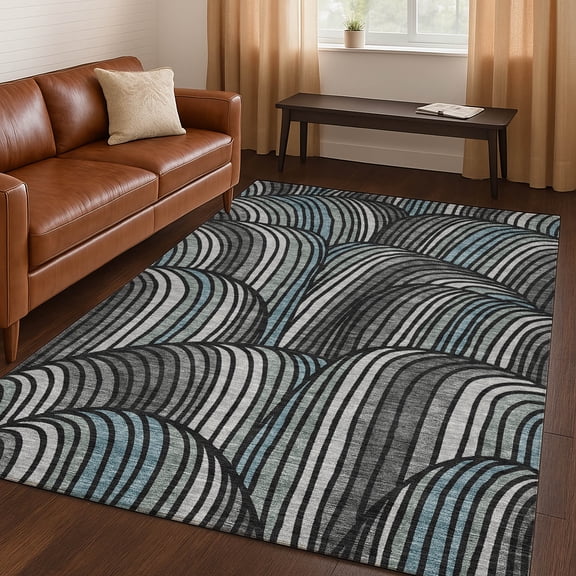 Addison Rugs Chantille Indoor/Outdoor Contemporary Mid-century Modern Black Machine Washable Rectangle Rug, 10' x 14'