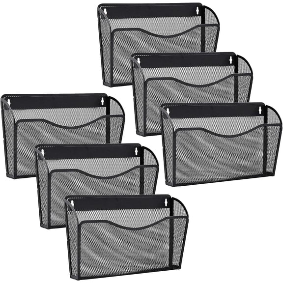 6 Pack Wall File Organizer, Mesh Wall File Pocket Mail Organizer Hanging Metal Vertical Wall Mounted File Holder for Office/Home