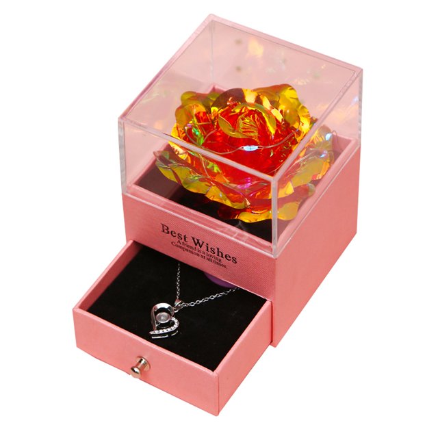 DPTALR Simulation Rose With Love You Necklace In 100 Languages Gift Set For Valentine's Day