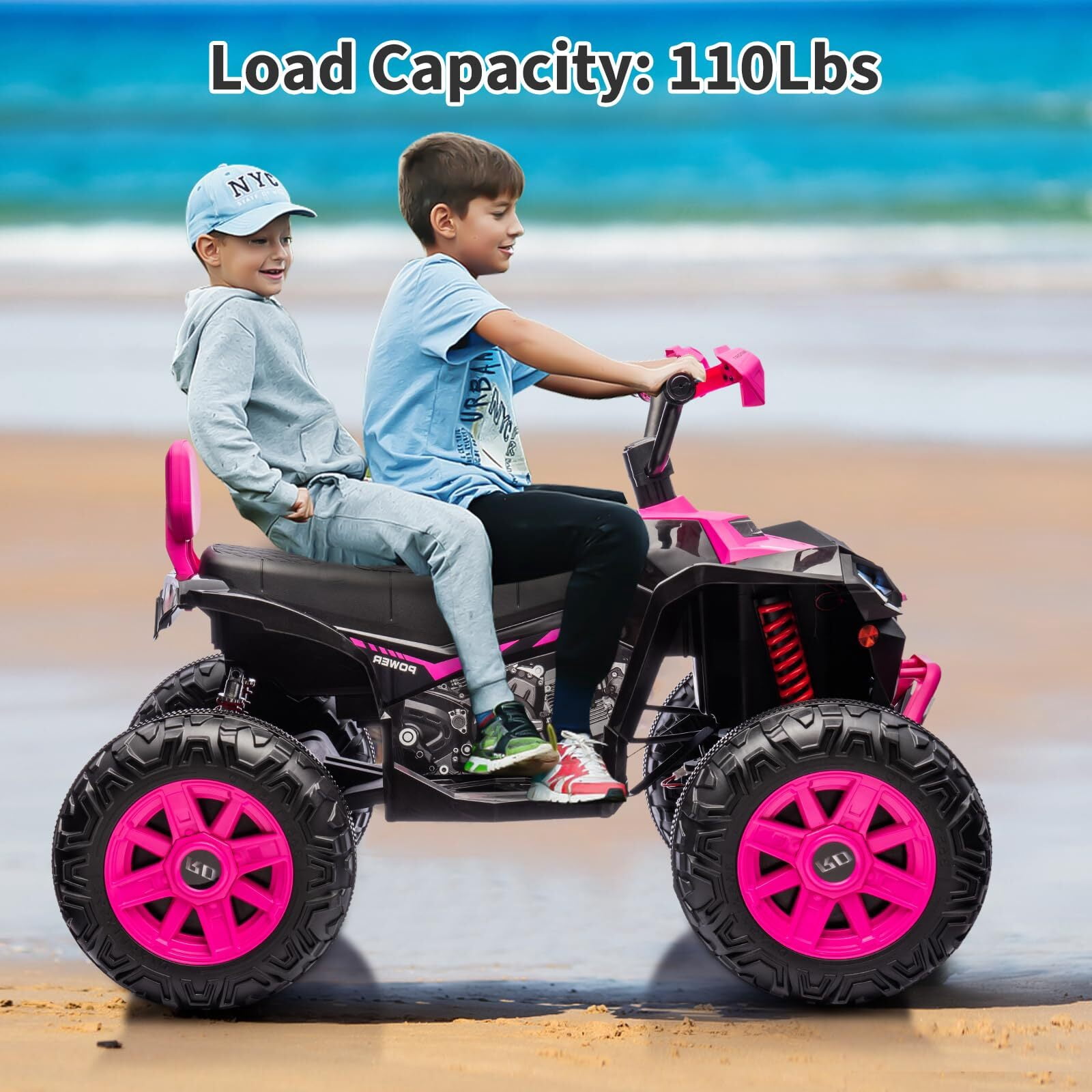 24 Volt Kids ATV Ride-On, Electric Dual 4 Wheeler with 2-Seater, Ride on Toys for Big Kids with Bluetooth, LED Lights, Music, High Low Speed, Pink