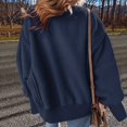 thumbnail image 4 of Round Neck Pullover for Women Loose Lambswool Casual Versatile Long Sleeve Top Fall Winter Sweatshirt Navy Blue L, 4 of 9