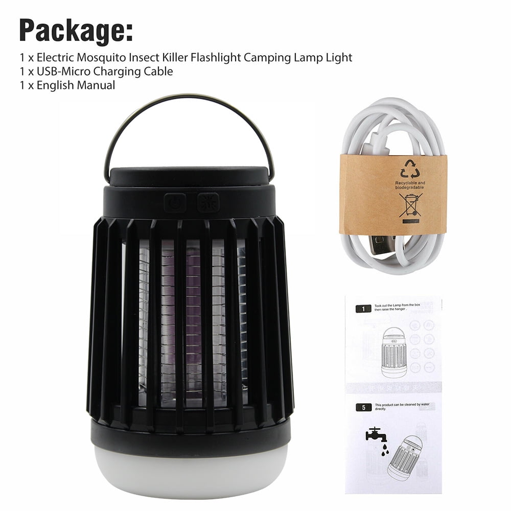 VONTER Zappers Killer,LED Electric USB Shock Mosquito Killer Fly Bug Zapper Lamp Pest Trap Light,Electric Fly Killer Light with Camping Lantern, Solar Powered for Indoor Outdoor - Black