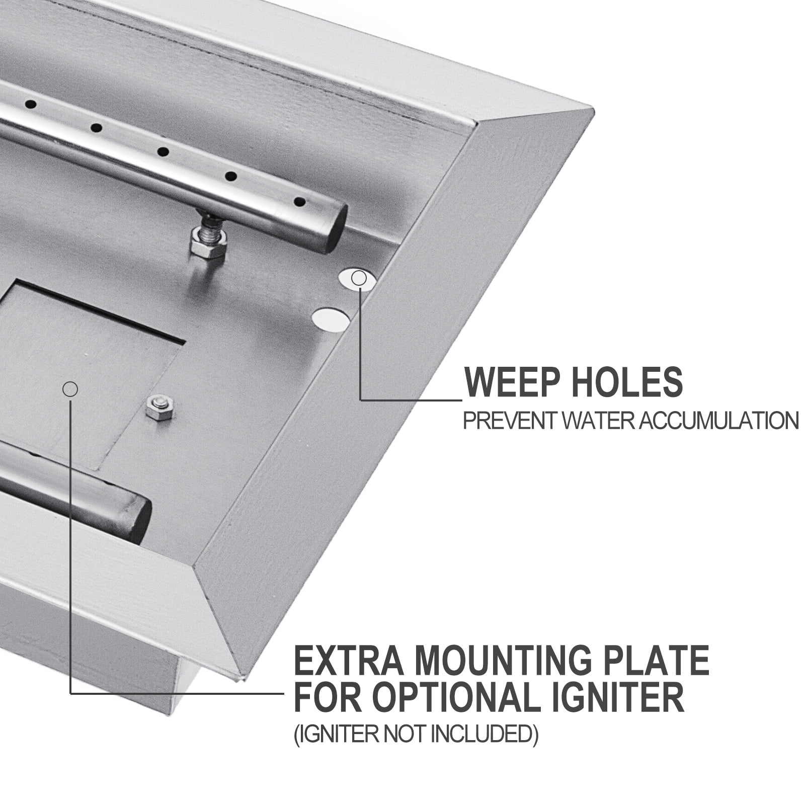 Vevor Fire Pit Pan 20x8 Inch Stainless Steel Rectangular Fire Pit Pan And Burner Built In Fire Pit Pan With H Burner 70k Btu Walmart Com Walmart Com