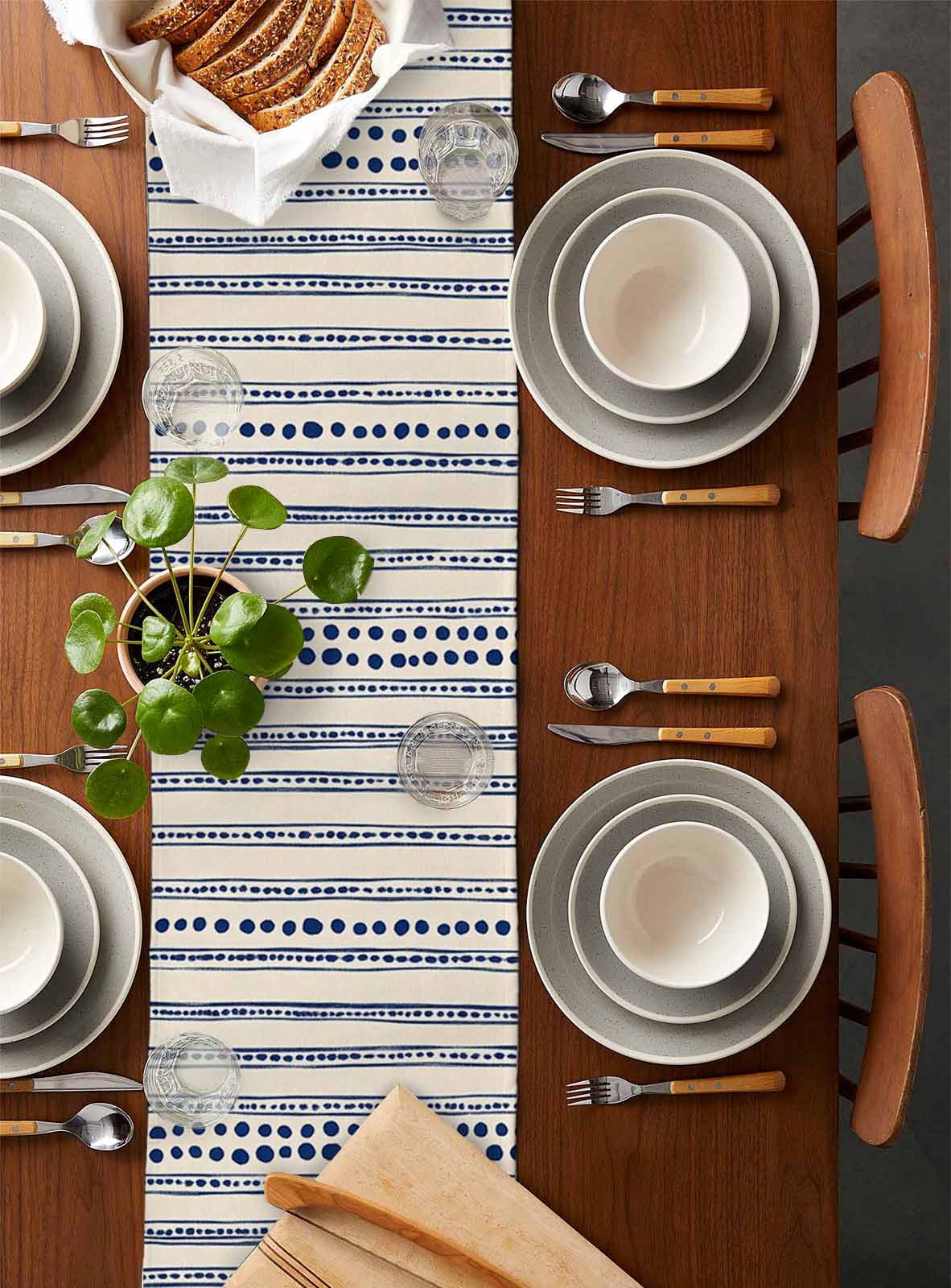 Ldtrchee Navy Blue Table Runner 36 Inches, Modern Geometric Abstract Art Striped Bed Runner Dresser Scarves Tabletop for Indoor Outdoor Parties/Ceremony/Banquet, 13"x 36"