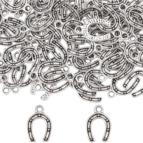 1 Box 100Pcs Horseshoe Charms Horse Shoe Charm Bulk Tibetan Alloy Western Cowboy Love U Wedding Lucky Charm DIY