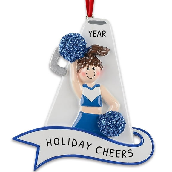 Personalized Cheer Ornaments 2024 - Cheer Stuff Christmas Cheer Dance Ornament for Girl Brunette in Blue Cheerleader Christmas Ornaments Cheerleading Stuff Pom Pom Christmas Ornaments by Elves