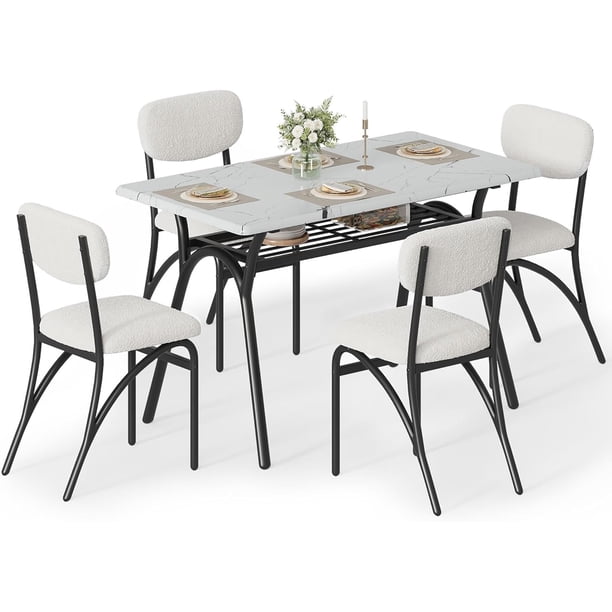 Moderno 5 - piece dining mesa set con almacenamiento: 43.3 pulgada kitchen mesa y 4 forrado sillas para small - space dining in breakfast nook, apartment o compact homes