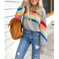 thumbnail image 3 of HLSOHJP Women's Rainbow Print Sweatshirt Long Lantern Sleeve Colorful Striped Color Block Pullover Tops Casual Jumpers, 3 of 6