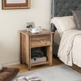 thumbnail image 4 of Costway 2 PCS Nightstand side Table with Drawer Open Shelf for Living Room Bedroom Brown, 4 of 10