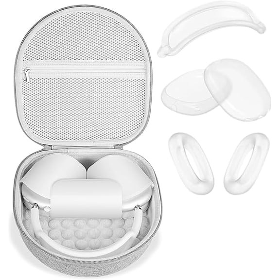 Eryueer 3 in 1 Silicone Cover and Case compatible with Apple Airpods Max Headphones, AirPods Max Hard Case and Anti-Scratch Ear Pad Case/Ear Cups/Headband Covers Accessories (Gray)