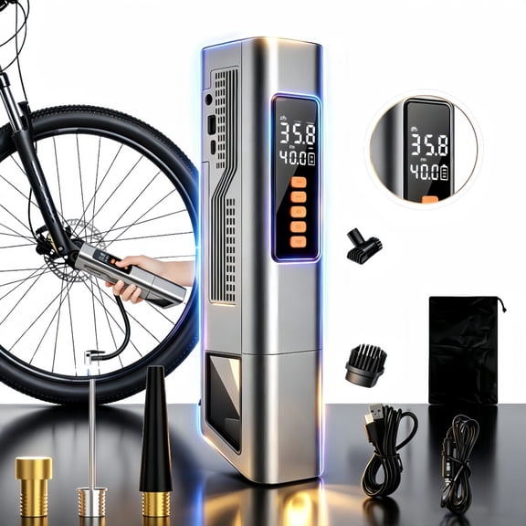 Tyre Inflator Air Compressor – Powerful Car Tyre Pump, Rapid Car Tyre Inflator with LED Light, Battery, Modes for Cars, Bikes, Motorcycles & Balls