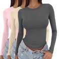 thumbnail image 2 of Pxiakgy Womens Basic T-Shirts Going Out Crop Tops 3 Pieces Slim Tee Round Neck Dupe Crop Layering Slim Top Blouse Aesthetic Streetwear Tight Slim Fit Cute Teen Girls Long Sleeve Y2K Clothes Z L, 2 of 8