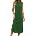 thumbnail image 3 of VBVC Women's Slim Sleeveless Tank Midi Dress , Casual Summer Side Slit Dress For Women , Ladies' Lightweight Crewneck Tunic Dress with Pockets,Army Green,S-2XL, 3 of 7