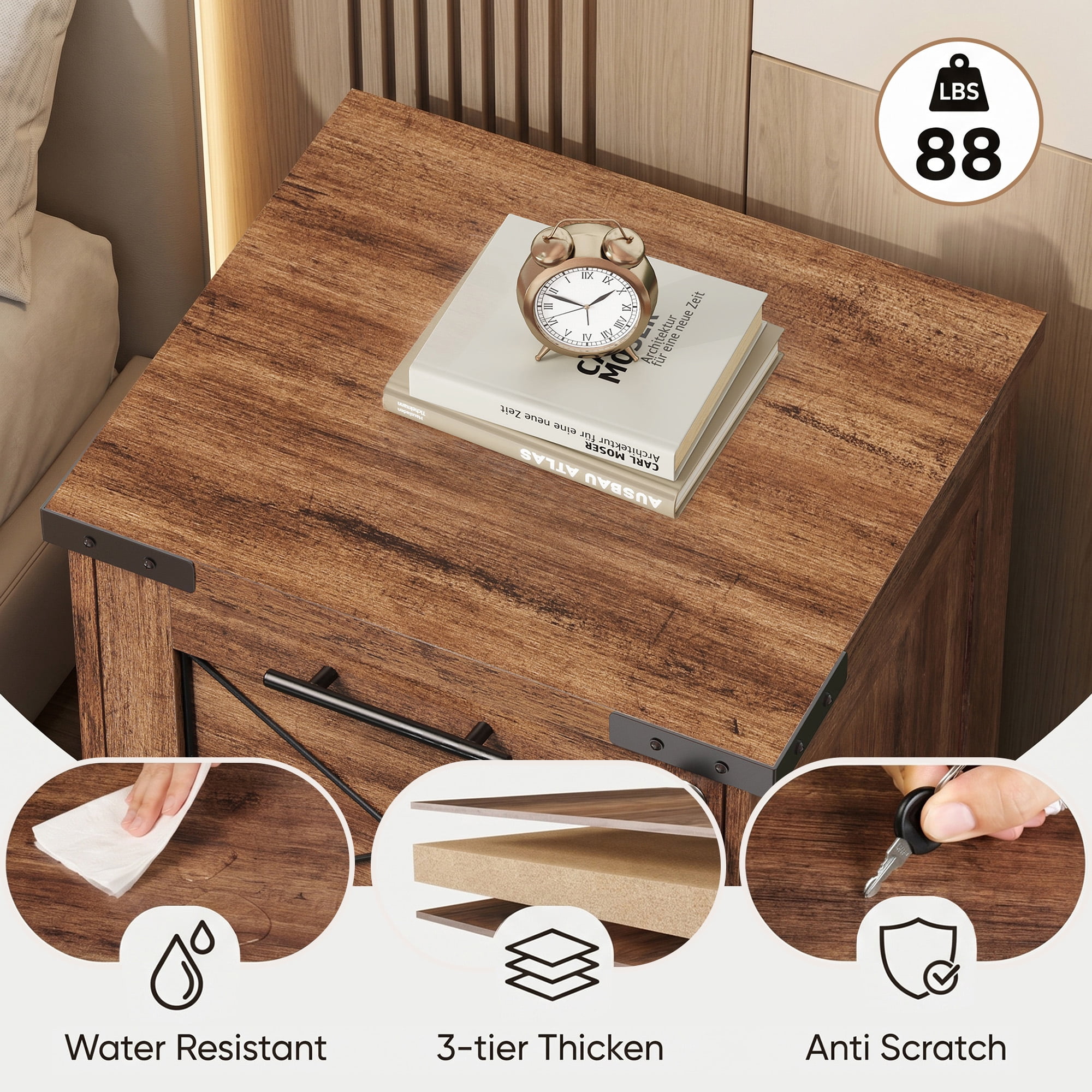 GALAXHERO 2 Drawer File Cabinet with Lock, Under Desk Filing Cabinets, Mobile Printer Stand for Home Office, Wood Storage Organizer Fit Letter/A4 Size, Oak