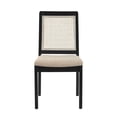 thumbnail image 4 of 2 Pcs Farmhouse Rattan Dining Chairs, Cane Upholstered Kitchen Side Chairs with Black Solid Wood Frame, Beige, 4 of 6