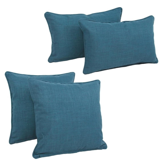 Blazing Needles  Double-Corded Solid Outdoor Spun Polyester Throw Pillows with Inserts, Sea Blue - Set of 4
