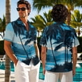 thumbnail image 3 of Psesaysky Matching Hawaiian Couple Outfit Tropical Palm Tree Print Mens Button Down Aloha Shirts Womens Sundress Sleeveless A Line Flowy Tank Dress with Pockets-M, 3 of 7