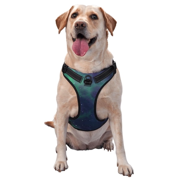 Green Mysterious Starry Sky Dog Harness, Pet Dog Out to Prevent Break Free Leash, Adjustable, Easy to Wear, X-Large