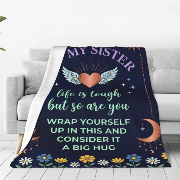 Sister Throw Blanket Flannel Blue Floral Pattern Soft Warm Cozy All Season Home Decor for Couch and Bed 60x50