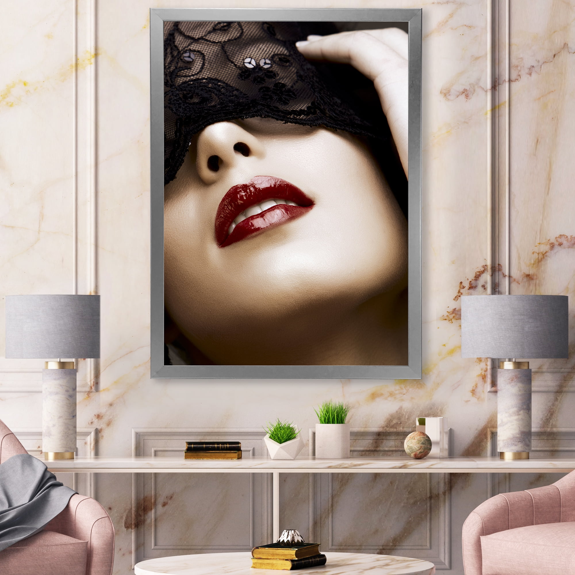 Designart 'Portrait Of Modern Girl With Mask' Modern Framed Art Print