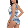 thumbnail image 4 of Easygdp Christmas Snowman In The Snow Women's One Shoulder Ruffle Monokini Bathing Suits with Removable Chest Pad, Quick Drying - Small, 4 of 8