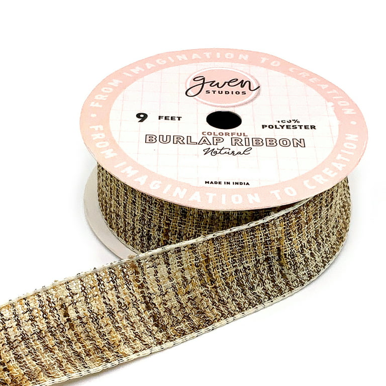 Gwen Studios Burlap Ribbon & Bows - 4 Bows 4 inch x 3 inch & 3 Yards of Ribbon, Natural Brown Plaid, Size: 4 inch x 3 inch Bows and 1 inch x 3 Yards