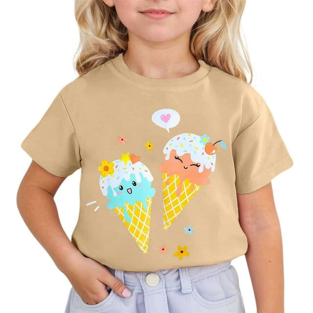 Children Cute Printed Short Sleeved Round Neck T Shirt