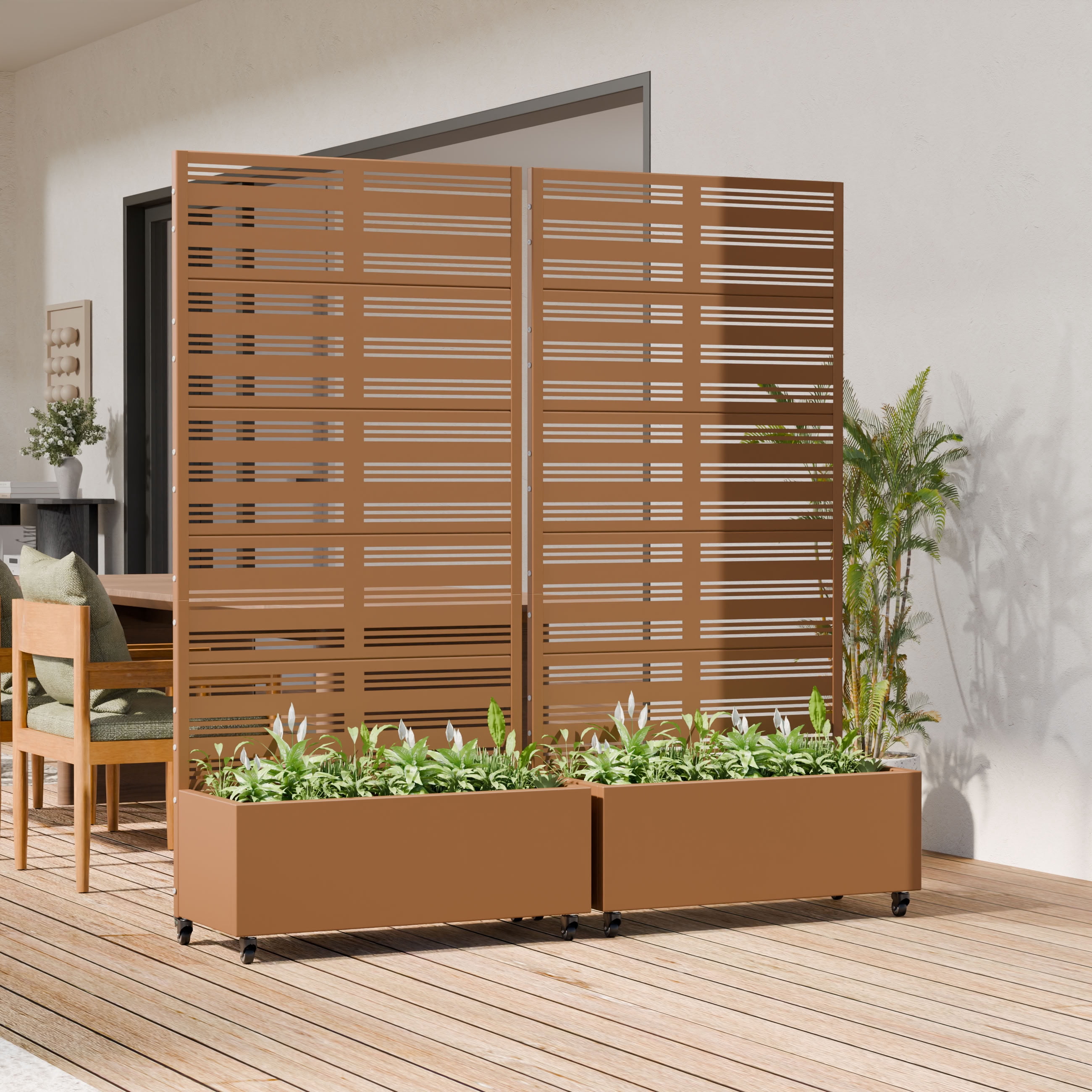 MAYEERTY 5 Panels Outdoor Metal Planter Box, Durable Weather-Resistant Planter, Decorative Metal Flower Box for Patio, Balcony, Garden