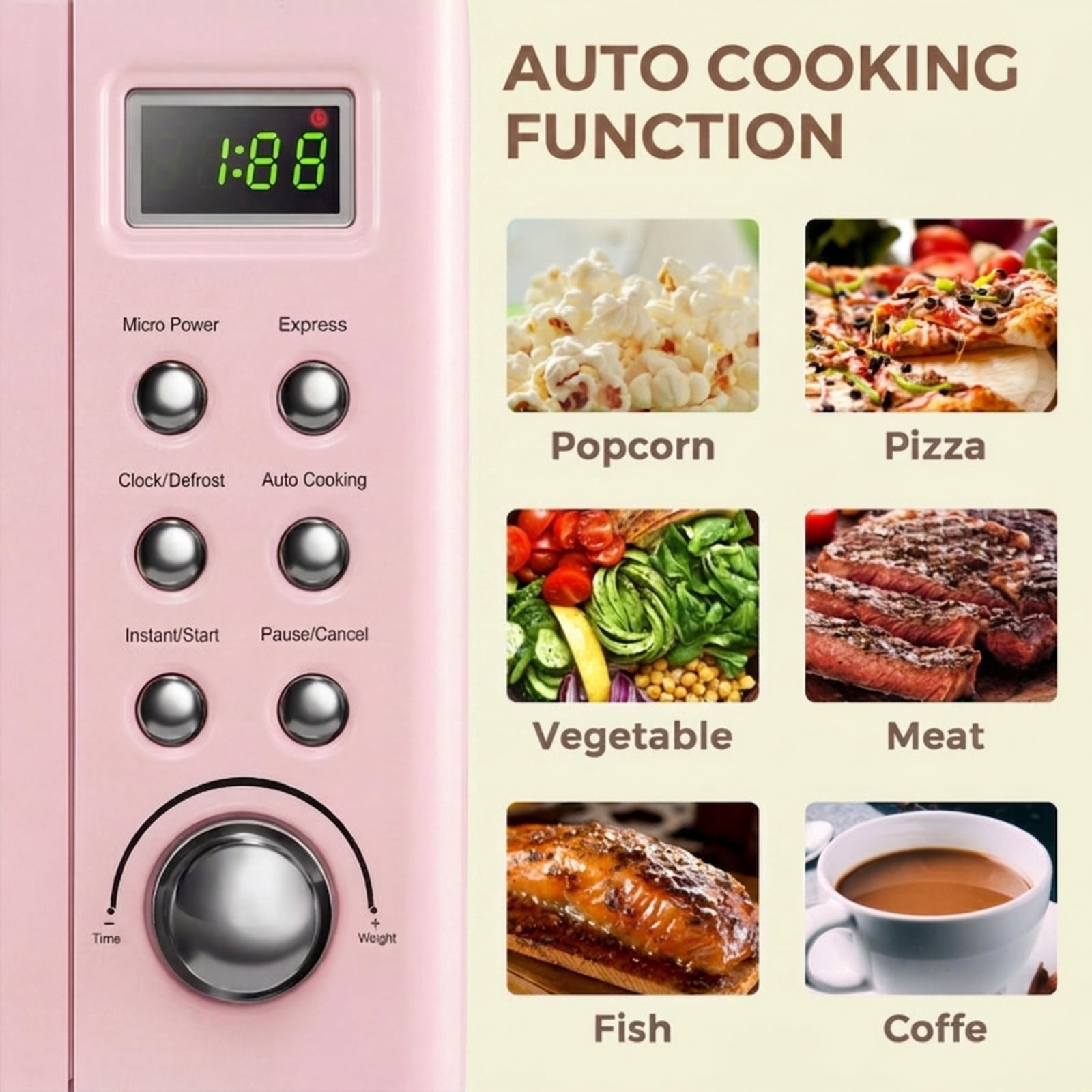 RUIE 700W Retro Countertop Microwave Oven 0.7 Cu.Ft with 5 Power Levels & 8 Auto Menus, Small Retro Microwave Oven with Child Lock for Home Dorm Apartment, Pink