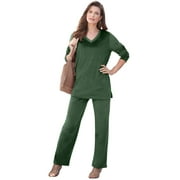 Roaman's Women's Plus Size Petite Plus Size Two-Piece V-Neck Velour Set