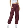 thumbnail image 4 of LLYwey Womens Pull on Pants Ladies Fashion Casual Solid Elastic Waist Trousers Long Straight Pants New Full Length Pants Regular Fitted Wine L, 4 of 6