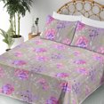 thumbnail image 3 of Ambesonne Floral Fitted & Flat Sheet with Shams 4 Pcs Set, Repeating Art Roses Branches, Calking, Lilac Rose and Off White, 3 of 5