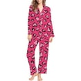 thumbnail image 4 of Women Pajama Sets Casual 2 Piece Valentines Day Print V Neck Long Sleeve Set Women Sleepwear,Hot Pink,M, 4 of 5
