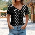 thumbnail image 6 of Womens Tops Plus Size under $10 Short Sleeved V-Neck Shirt Printed Button Casual T-shirt Black XXL, 6 of 6