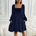 thumbnail image 5 of ZQUUVOU Velvet Midi Dress for Women Long Sleeve Square Neck Casual Elegant Outfit for Dinner Holiday Party Navy, 5 of 9