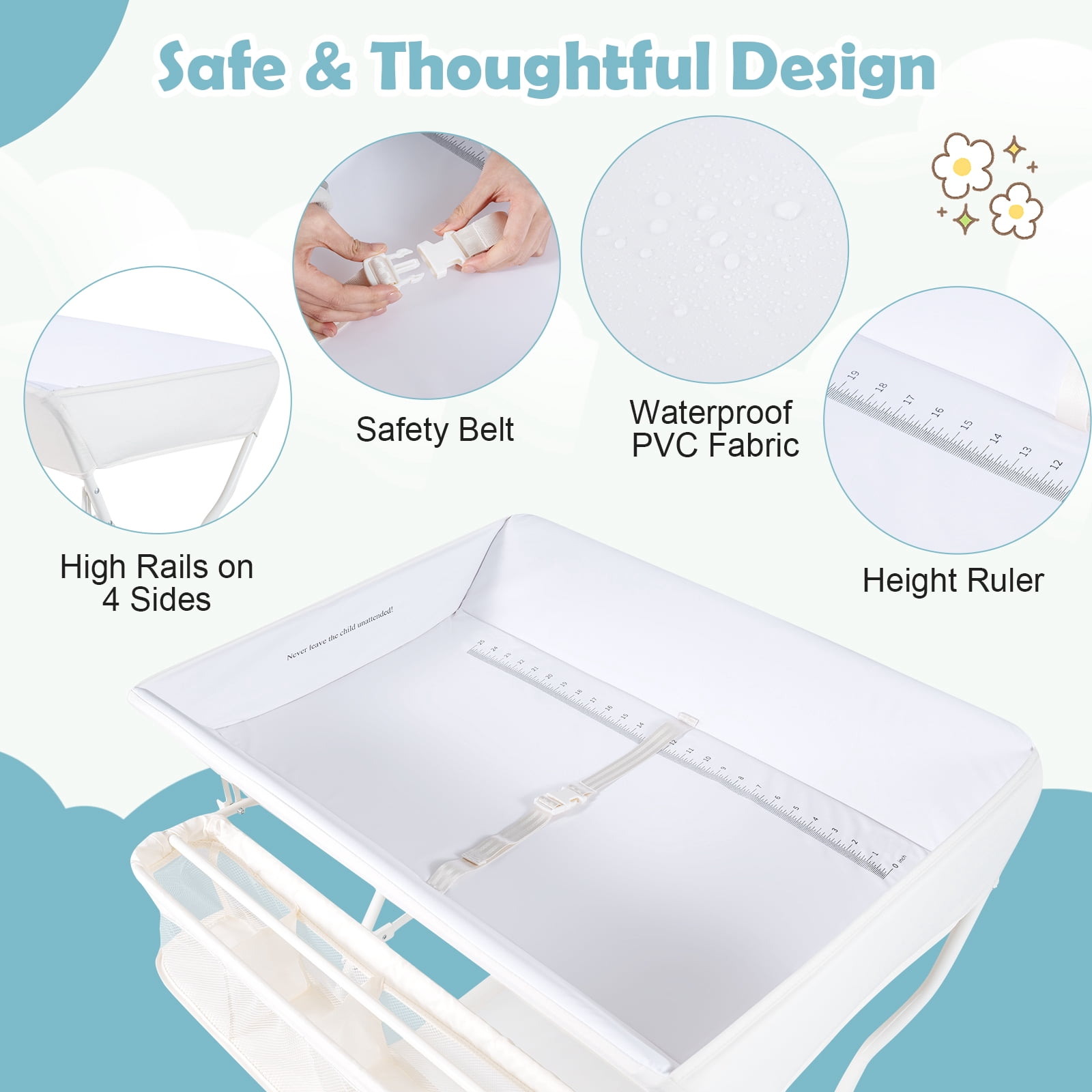 Costway Infant Baby Changing Table Folding Diaper Station Organizer with Storage Beige