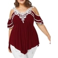thumbnail image 2 of Gvmfive Women Plus Size Lace Cold Shoulder Short Sleeve Irregular Blouse Tunic Tops T Shirt, 2 of 4